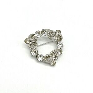 Eisenberg Rhinestone Brooch Round Wreath‎ Pin Silver Tone Vintage Jewelry